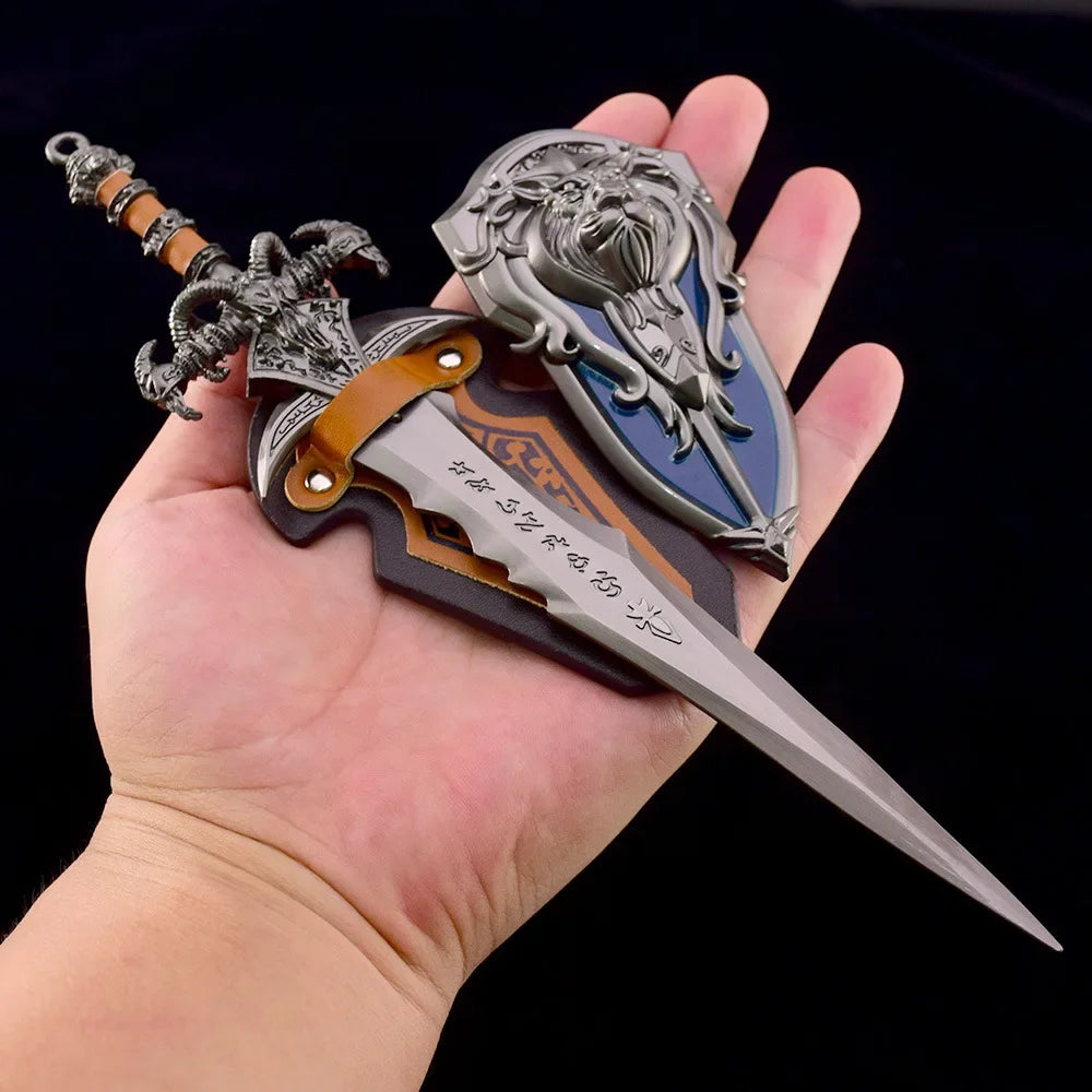 22cm World of Warcraft Frostmourne Sword Sheild 2pcs Metal Katana Model Lich King Swords Real Steel Samurai Safety Toy Gift Boys