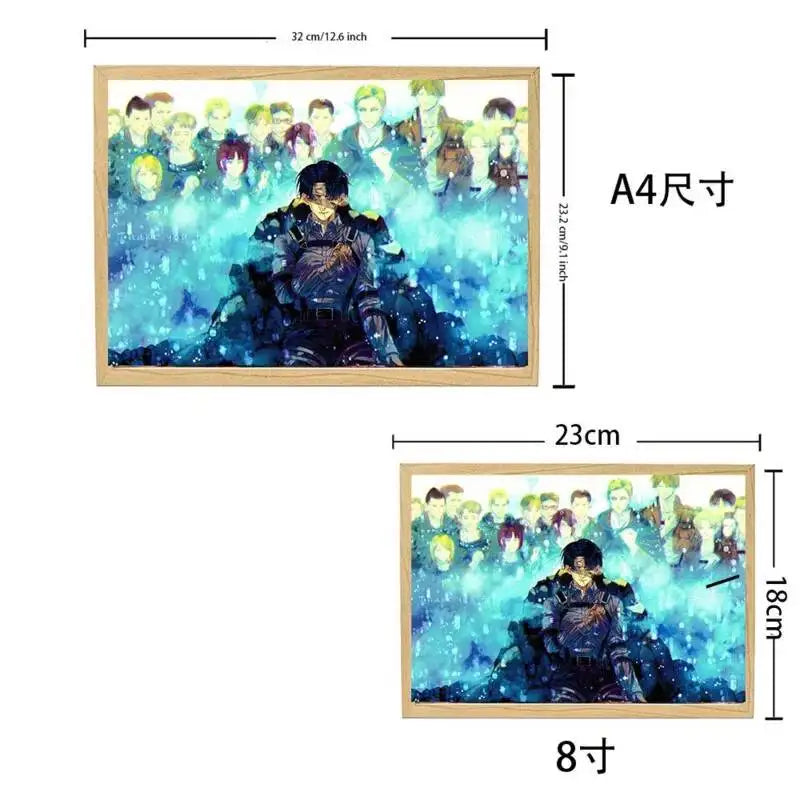 Anime Attack On Titan Led Light Painting Levi Ackerman/Eren Night Lights Cartoon Mikasa Frame Painting Toy Table Decor Lamp Gift