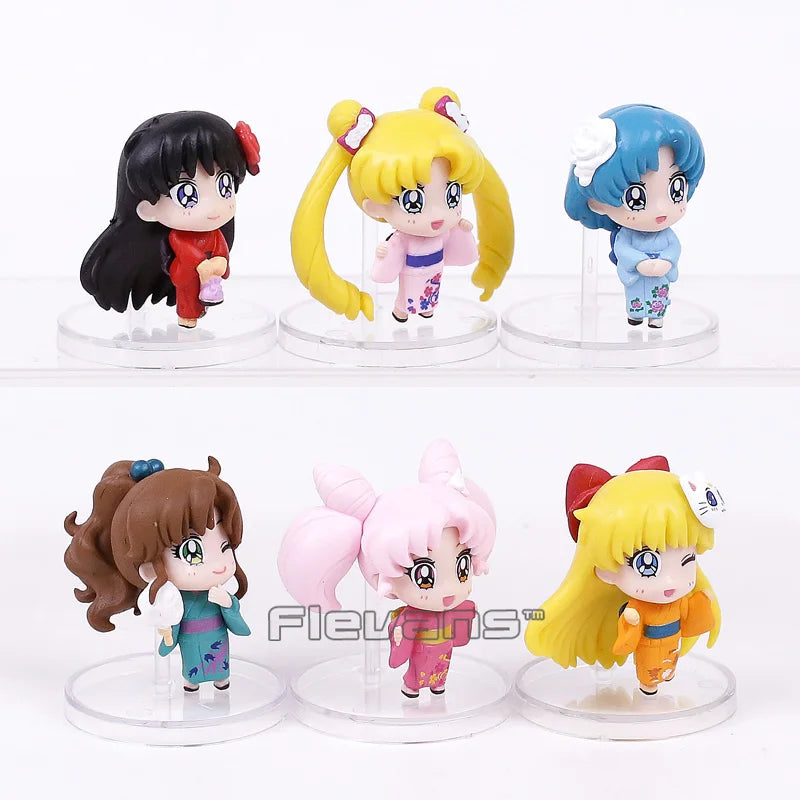 Q Version Sailor Mercury Mars Jupiter Venus Uranus Neptune Pluto Chiba Mamoru PVC Figures Toys Computer Desktop Dolls Set