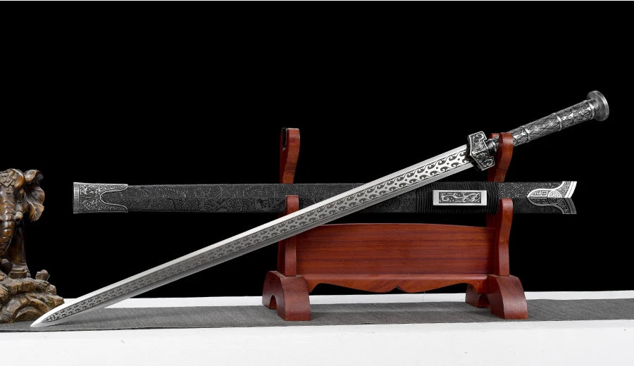 Chinese Kongfu Han Sword T10 Carbon Steel Blade Real Handmade Full Tang Sharp Ready Battle Metal Handle Ice Soul Warrior Katanas