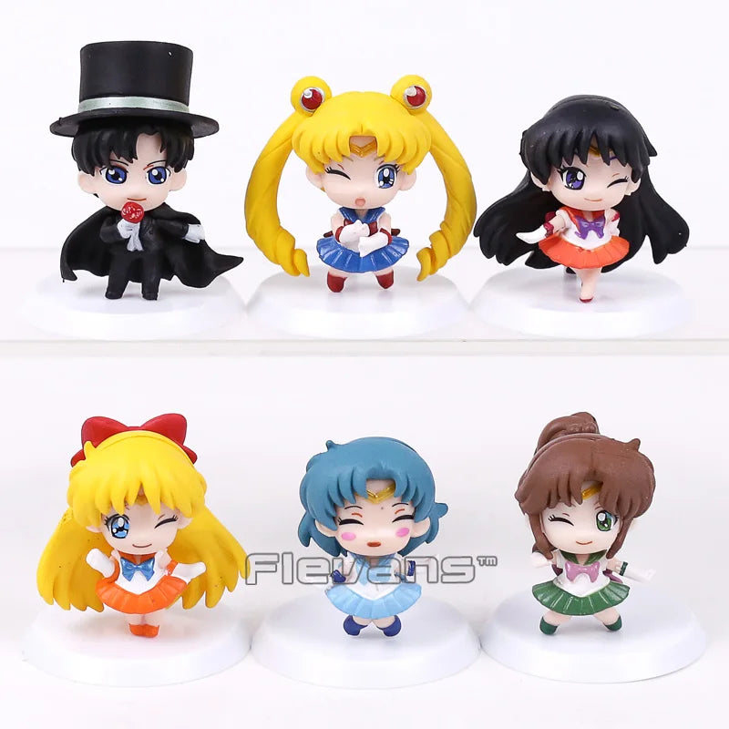 Q Version Sailor Mercury Mars Jupiter Venus Uranus Neptune Pluto Chiba Mamoru PVC Figures Toys Computer Desktop Dolls Set