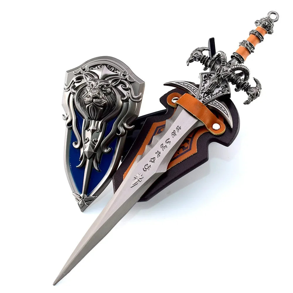 22cm World of Warcraft Frostmourne Sword Sheild 2pcs Metal Katana Model Lich King Swords Real Steel Samurai Safety Toy Gift Boys