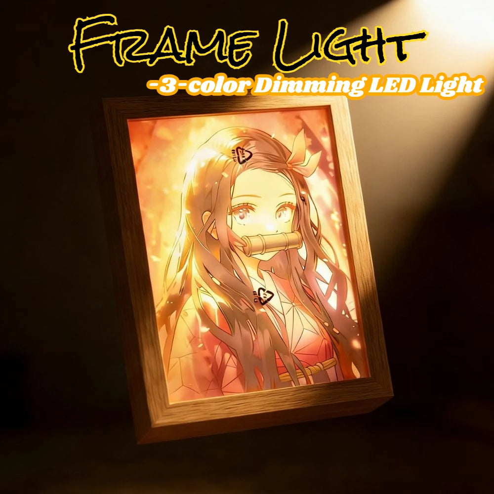 Anime Painting Picture Frame Light Tanjiro Nezuko Figurine LED Night Light Home Bedroom Lamp Decor Friends Kids Birthday Gifts
