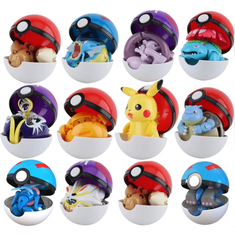 Anime Pokemon Figures Transformer Poke Ball Model Pikachu Charizard Blastoise Mewtwo Venusaur Gyarados Greninja Robot Toy Gift