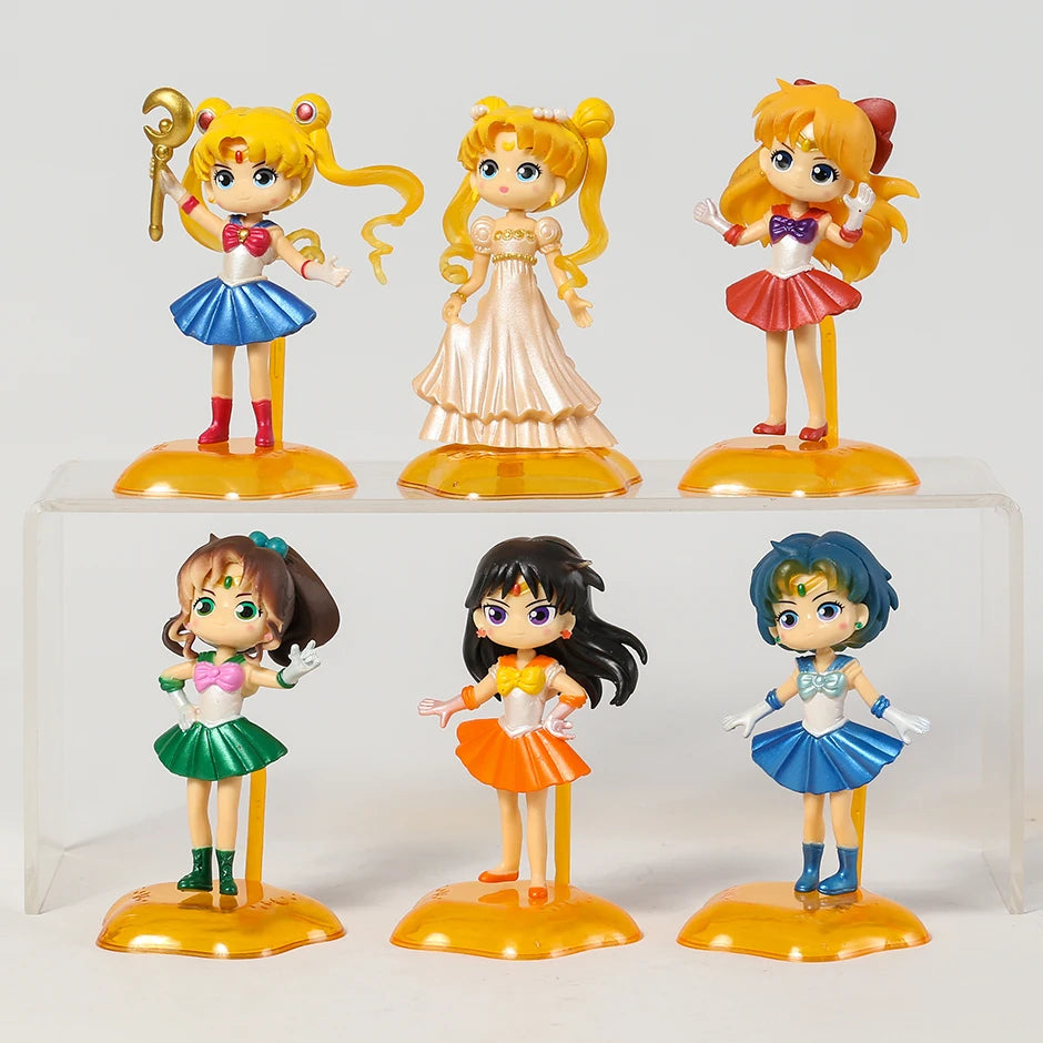 Q Version Sailor Mercury Mars Jupiter Venus Uranus Neptune Pluto Chiba Mamoru PVC Figures Toys Computer Desktop Dolls Set