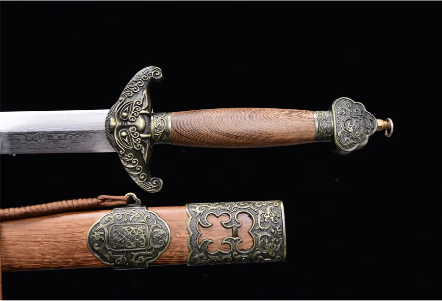 Chinese Tai Chi Swords Folded Steel Damascus Blade Real Handmade Full Tang Sharp Rosewood Sheath Dragon Guard Training Katanas