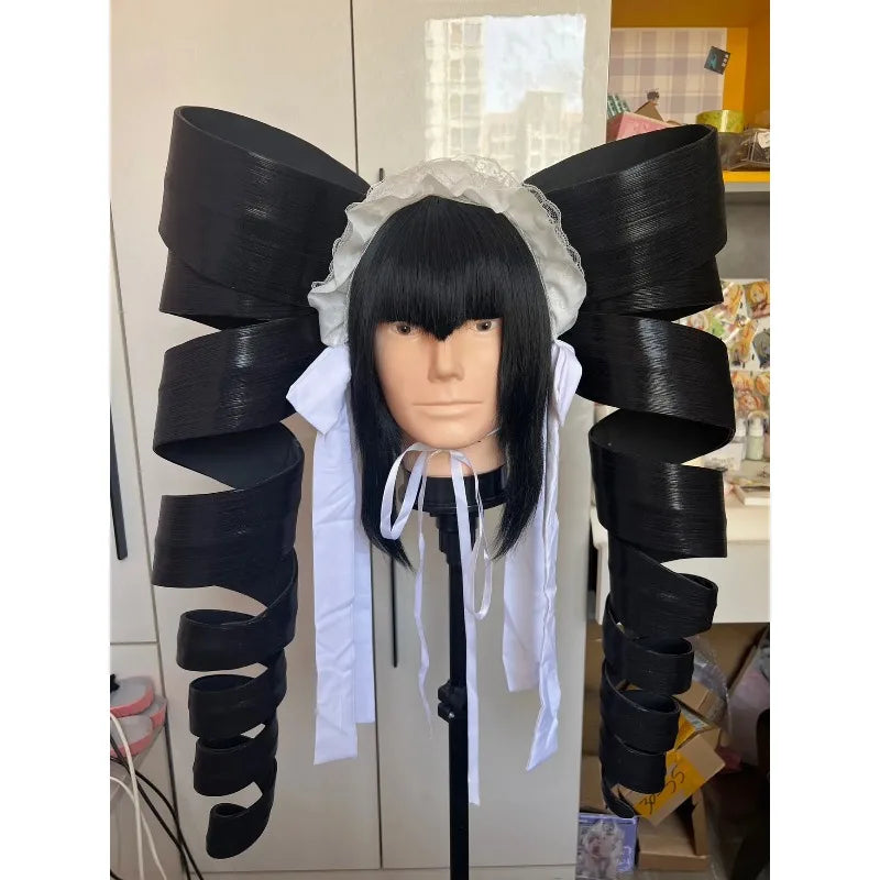 Anime Celestia Ludenberg Cosplay Yasuhiro Taeko Wig Artificial Black Hair Spiral Double Ponytail Role Play Props Accessories