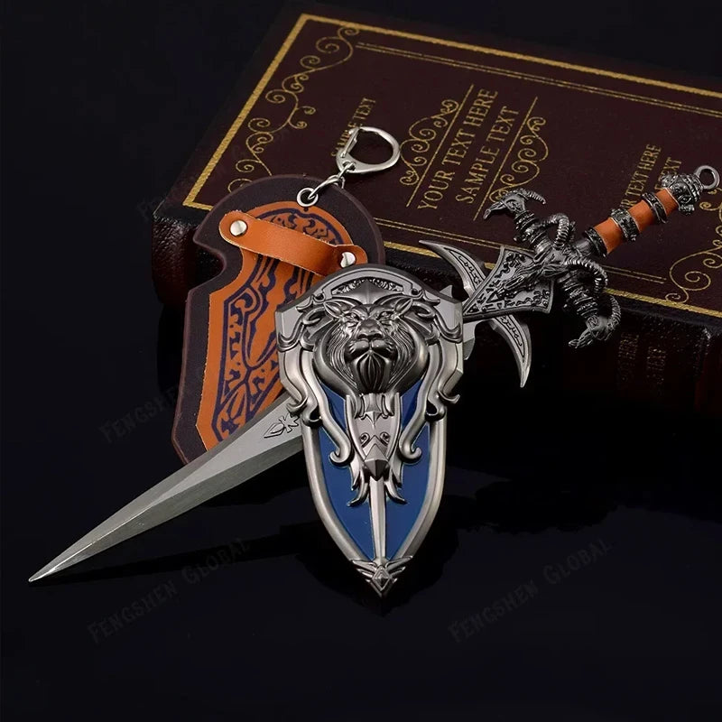 22cm World of Warcraft Frostmourne Sword Sheild 2pcs Metal Katana Model Lich King Swords Real Steel Samurai Safety Toy Gift Boys