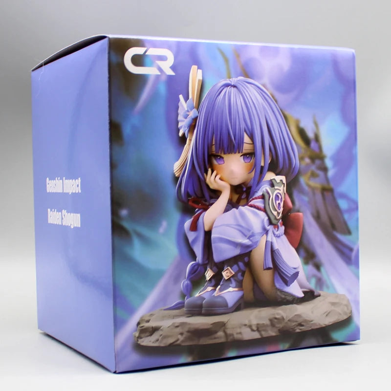 Anime Genshin Impact Raiden Figura Q Version Figure 14cm Raiden Shogun Figures Action Kawaii PVC Collection Decor Figurine Toys
