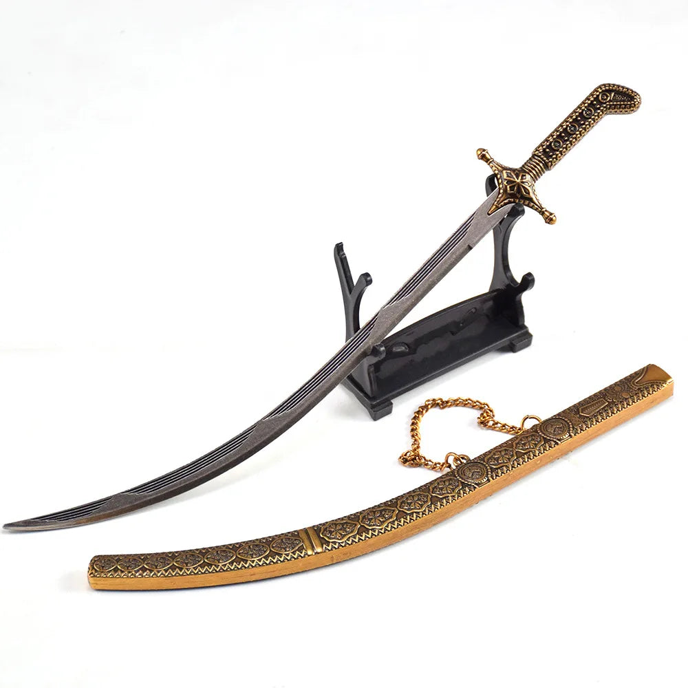 26cm Arabian Sword Medieval Knife Gilded Edition with Sheath Decorative Sword Crafts Unsharpened Desktop Ornament Festival Gifts