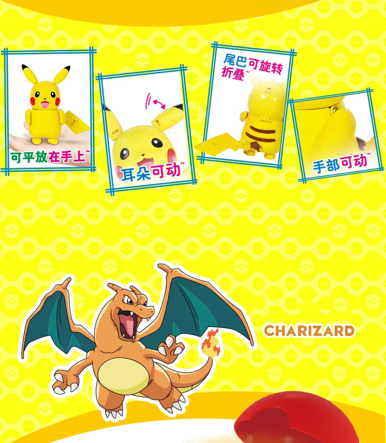 Anime Pokemon Figures Transformer Poke Ball Model Pikachu Charizard Blastoise Mewtwo Venusaur Gyarados Greninja Robot Toy Gift