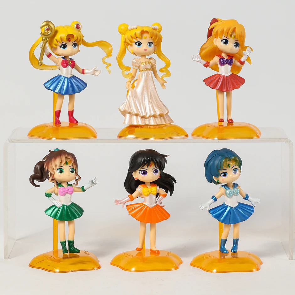 Q Version Sailor Mercury Mars Jupiter Venus Uranus Neptune Pluto Chiba Mamoru PVC Figures Toys Computer Desktop Dolls Set