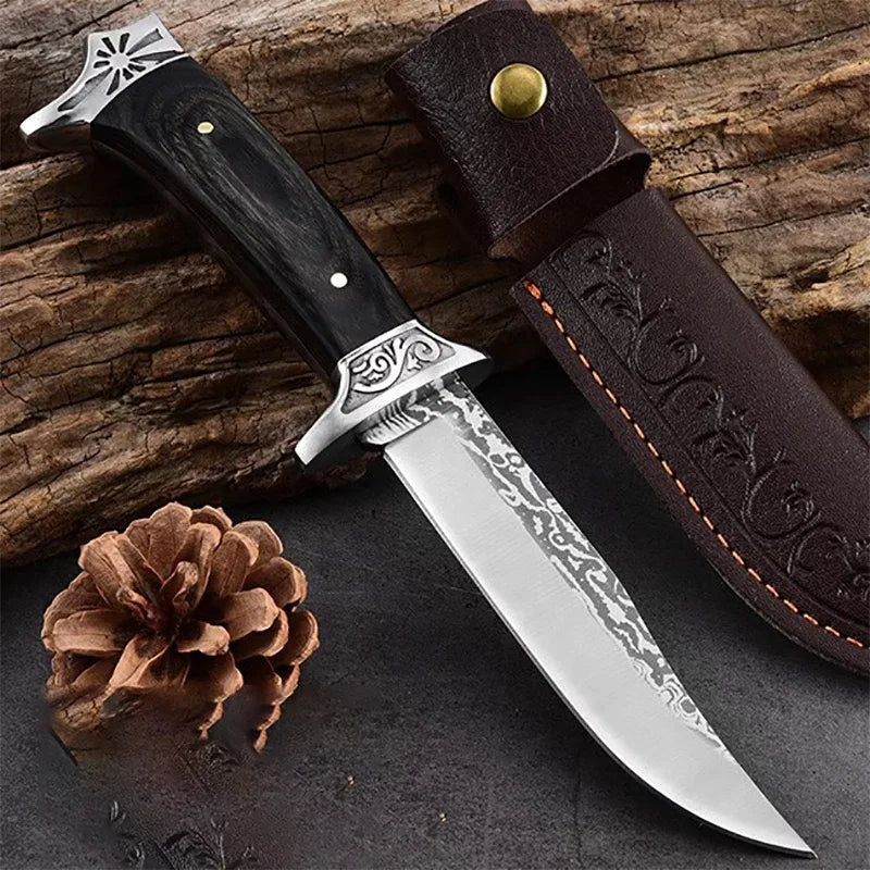 Outdoor Camping Survival Knives 7cr13mov Blade Wood Handles Self-defense Wilderness Tactics Straight Knives Military Knives