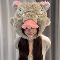 Cosplay Prop Wild Boar Head Plush Hat Demon Slayer Hashibira Inosuke Warm Headgear Cartoon Stuffed Anime Plushies Gifts Boy Fans
