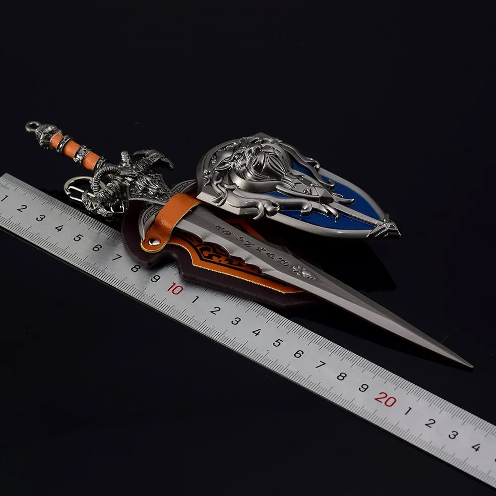 22cm World of Warcraft Frostmourne Sword Sheild 2pcs Metal Katana Model Lich King Swords Real Steel Samurai Safety Toy Gift Boys