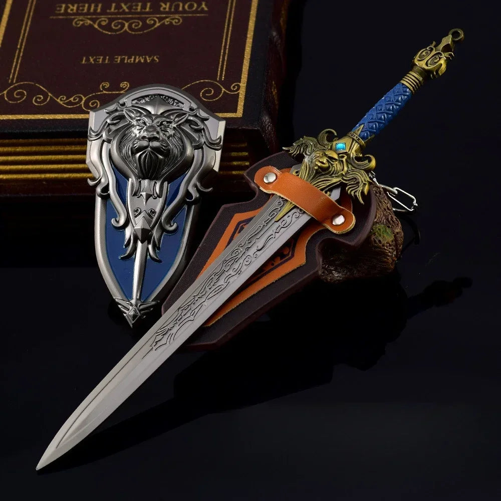 22cm World of Warcraft Frostmourne Sword Sheild 2pcs Metal Katana Model Lich King Swords Real Steel Samurai Safety Toy Gift Boys