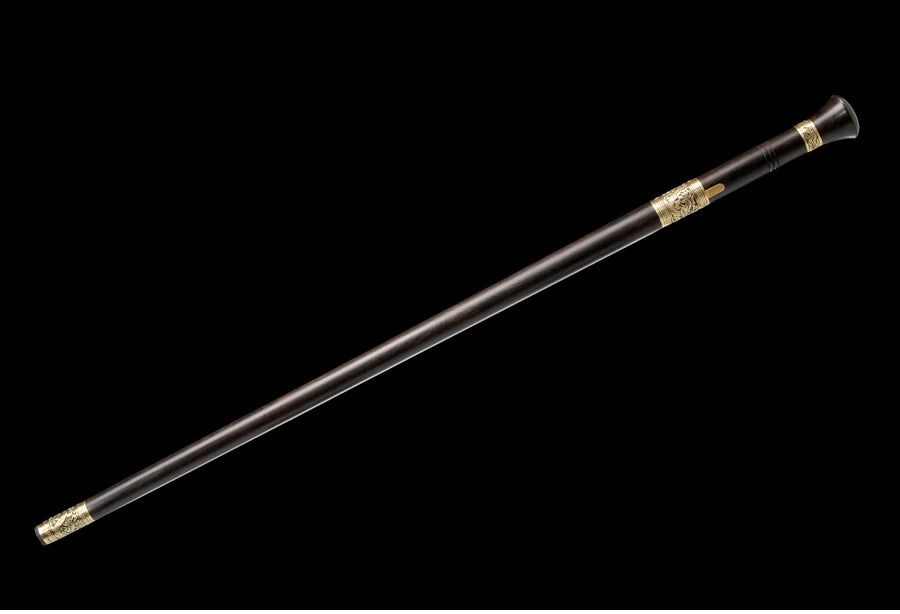 Chinese Cane Sword Folded Steel Damascus Blade Sharp Real Ebony Wood Scabbard Handmade Walking Stick Sword Dragon Weapon Katanas