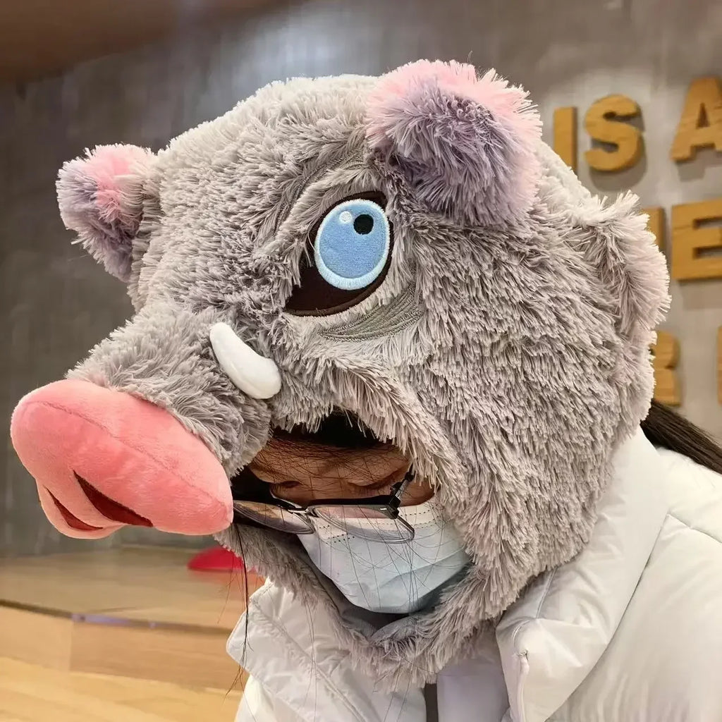 Cosplay Prop Wild Boar Head Plush Hat Pig Head Warm Headgear Cartoon Stuffed Anime Plushies Cosplay Props Gifts Boy Fans