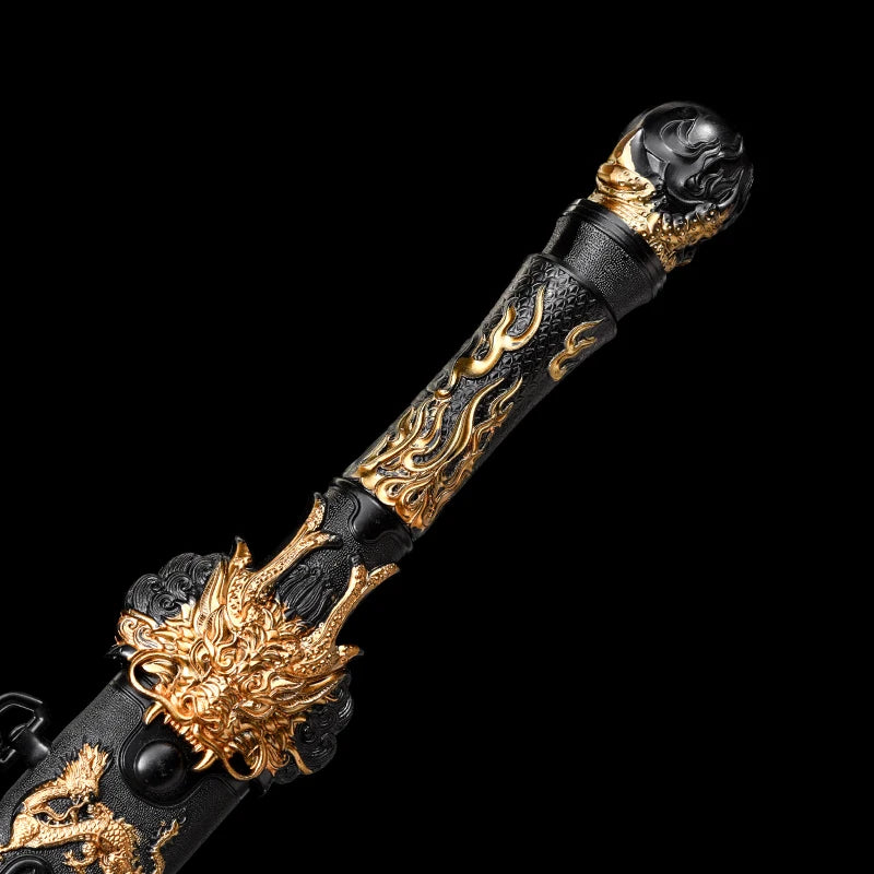 Functional Medieval Golden Dragon King Sword High Manganese Steel Blade Real Full Tang Sharp Samurai Swords Ready Battle Katanas