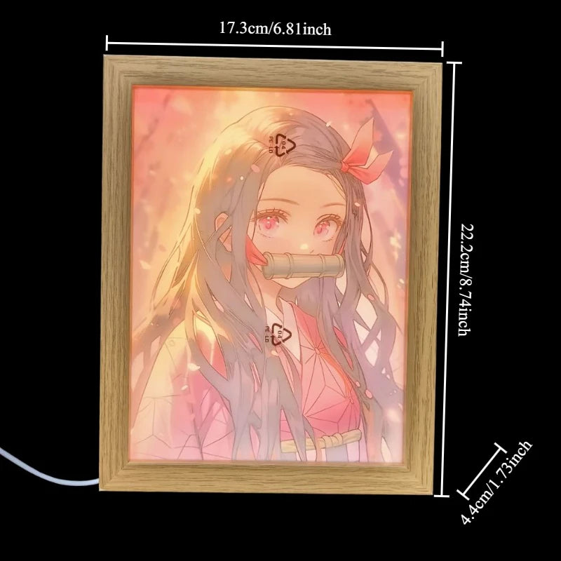 Anime Painting Picture Frame Light Tanjiro Nezuko Figurine LED Night Light Home Bedroom Lamp Decor Friends Kids Birthday Gifts