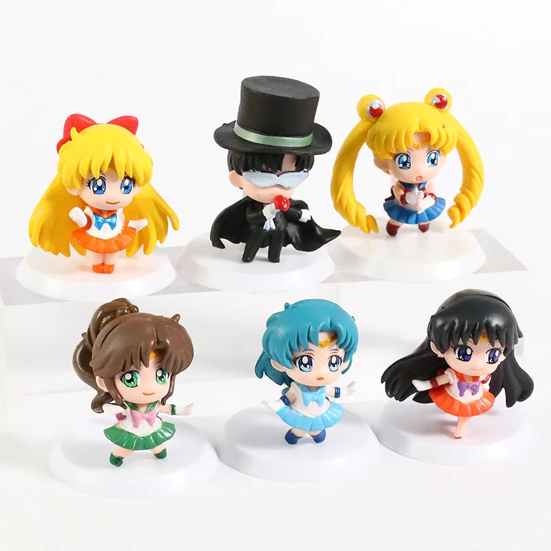Q Version Sailor Mercury Mars Jupiter Venus Uranus Neptune Pluto Chiba Mamoru PVC Figures Toys Computer Desktop Dolls Set