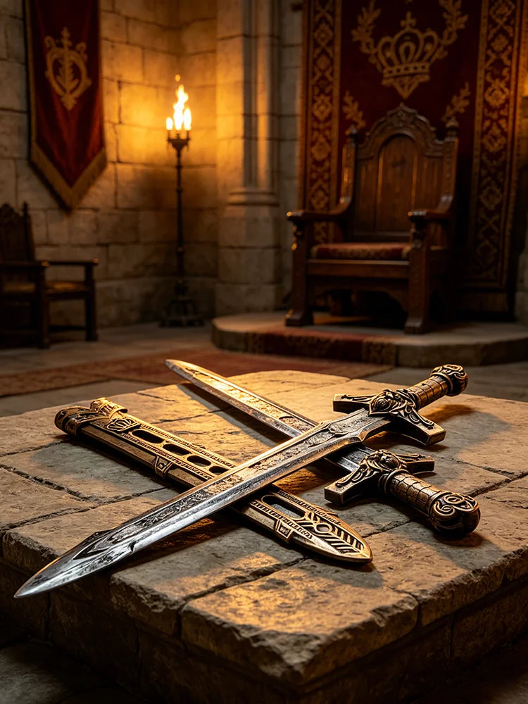 Medieval Royal King Sword With Scabbard Antique Bronzed Knight Go-To Arms Middle Ages Warrior Outfit Nostalgic Collection Prop