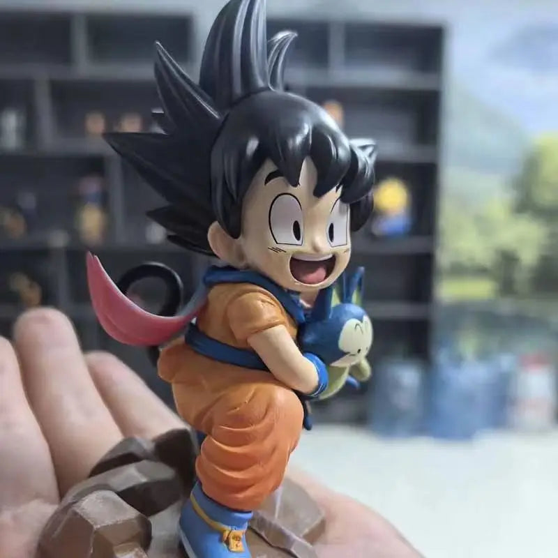Dragon Ball 15cm Childhood Little Goku Hugs Puer Ya Mu Tea Little Follower Figures Statue Pvc Model Statue Collection Toys Gift