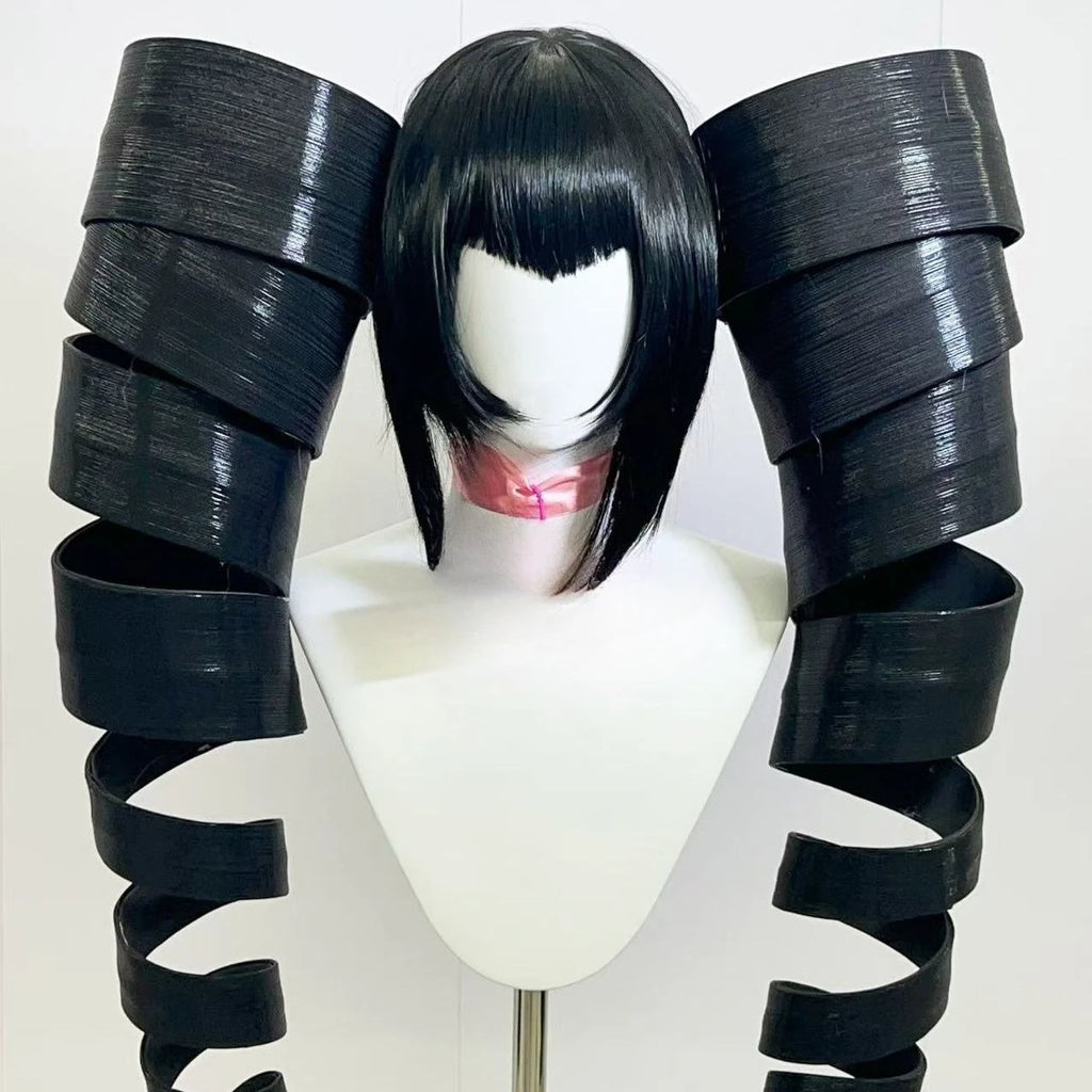 Anime Celestia Ludenberg Cosplay Yasuhiro Taeko Wig Artificial Black Hair Spiral Double Ponytail Role Play Props Accessories