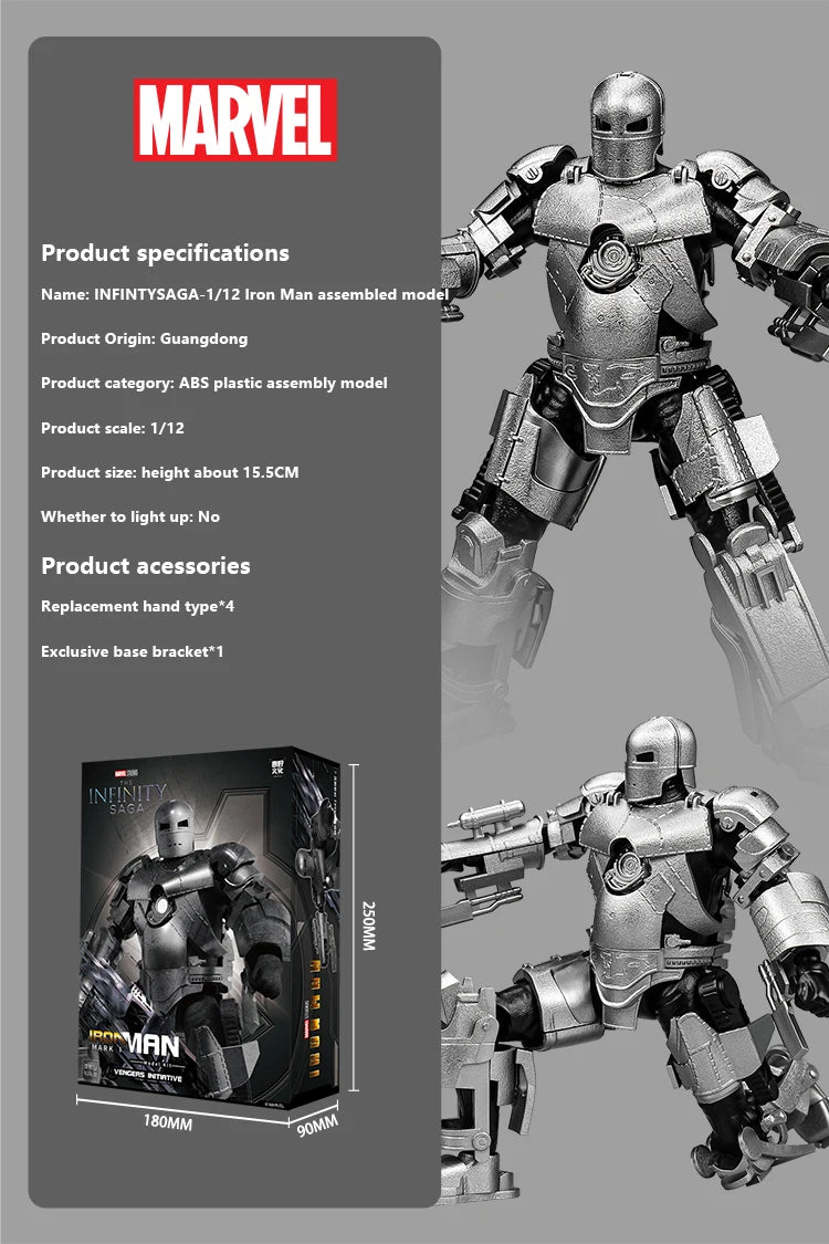 Fondjoy The Avengers Iron Man MK1 MK2 MK3 MK4 MK5 MK6 Assemble Toy Iron Man Model ABS Material 1/12 Action Figures Toy Boys Gift