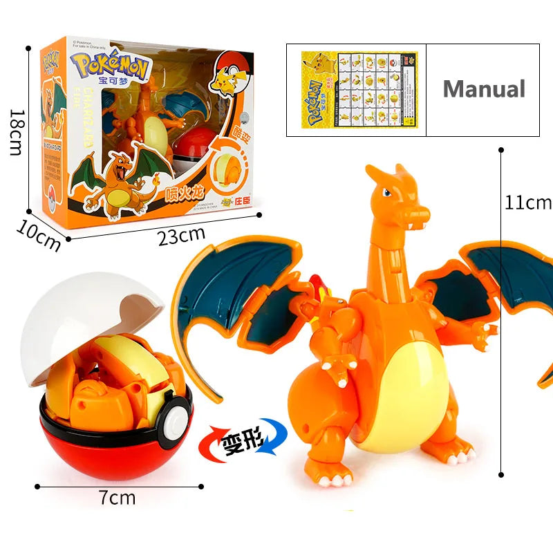 Anime Pokemon Figures Transformer Poke Ball Model Pikachu Charizard Blastoise Mewtwo Venusaur Gyarados Greninja Robot Toy Gift