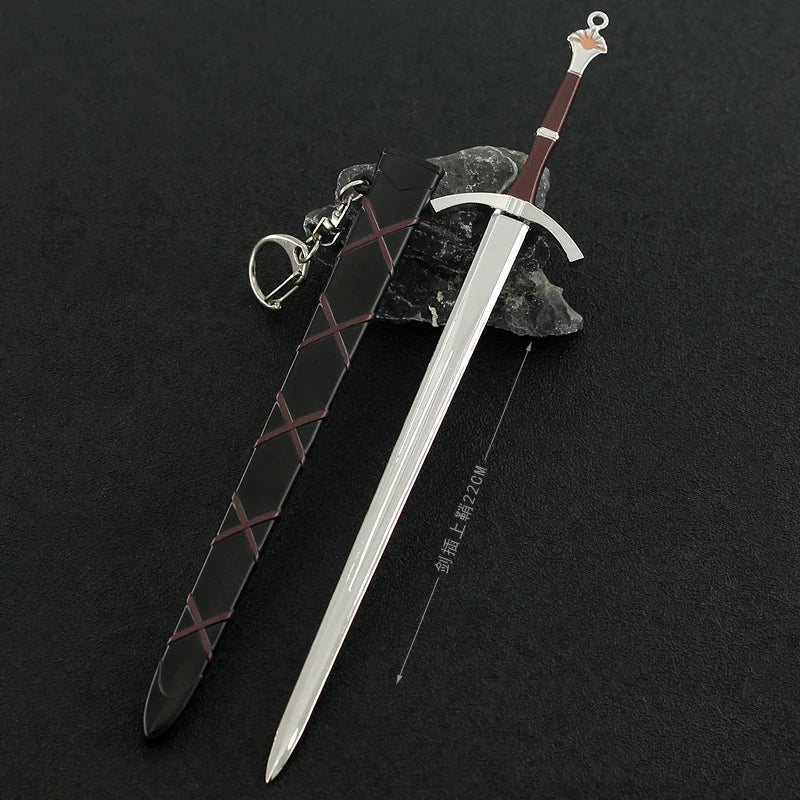 22cm GOT Game Sword with Sheath Keychain American TV Series 1:6 Medieval All Metal Sword Model Home Ornament Collection