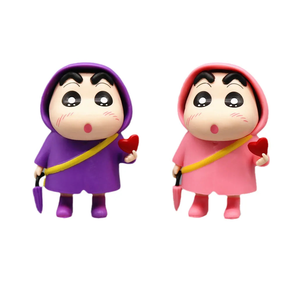 Hot Anime Crayon Shin-chan Raincoat Cross-dress Kawaii Q Version Action Figures PVC Model Figurine Car Decor Ornament Toys Gifts