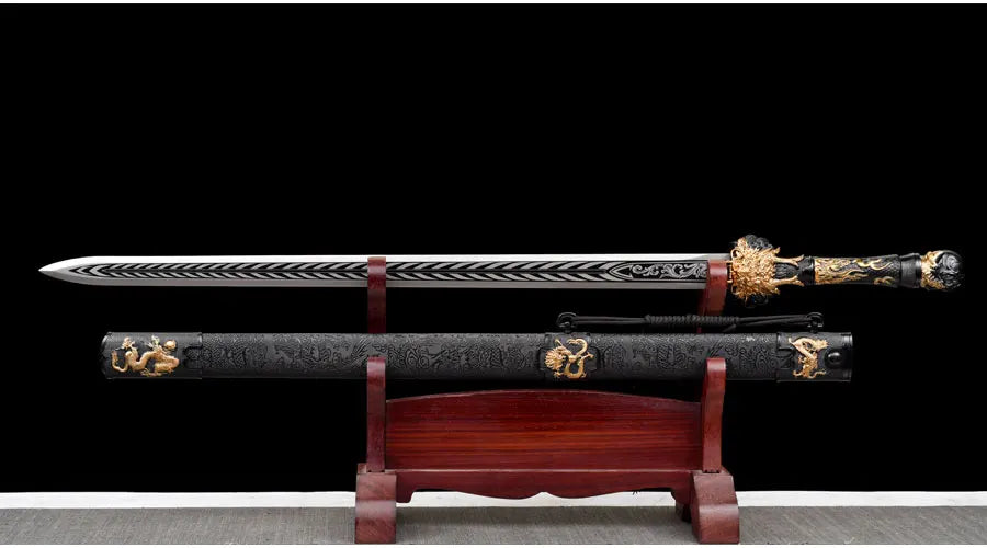 Functional Medieval Golden Dragon King Sword High Manganese Steel Blade Real Full Tang Sharp Samurai Swords Ready Battle Katanas