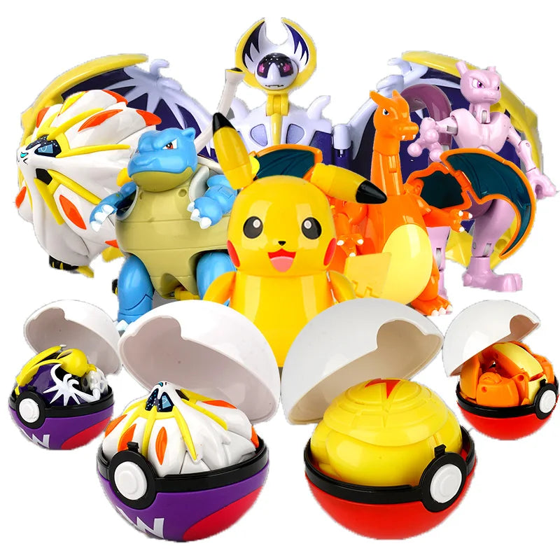 Anime Pokemon Figures Transformer Poke Ball Model Pikachu Charizard Blastoise Mewtwo Venusaur Gyarados Greninja Robot Toy Gift