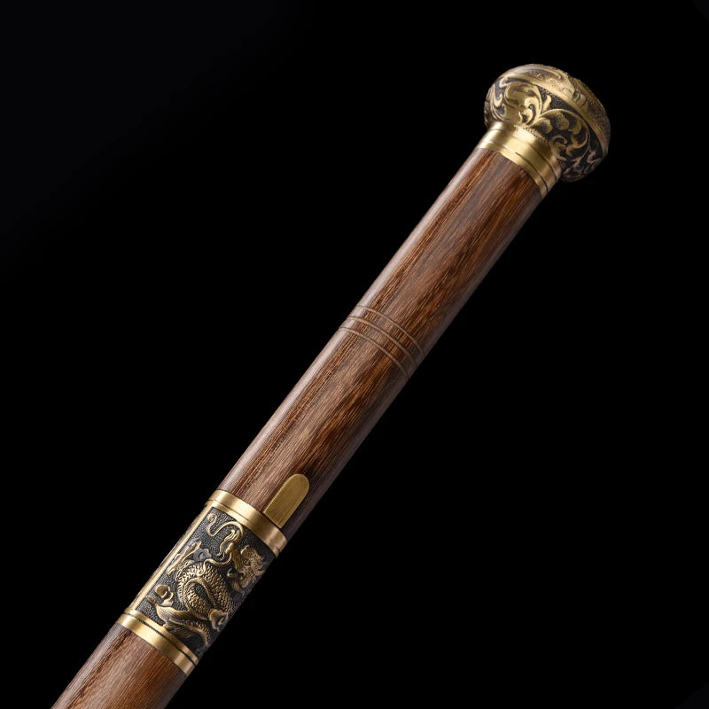Chinese Cane Swords Folded Steel Damascus Blade Real Handmade Full Tang Sharp Walking Stick Sword Brass Dragon Weapon Katanas