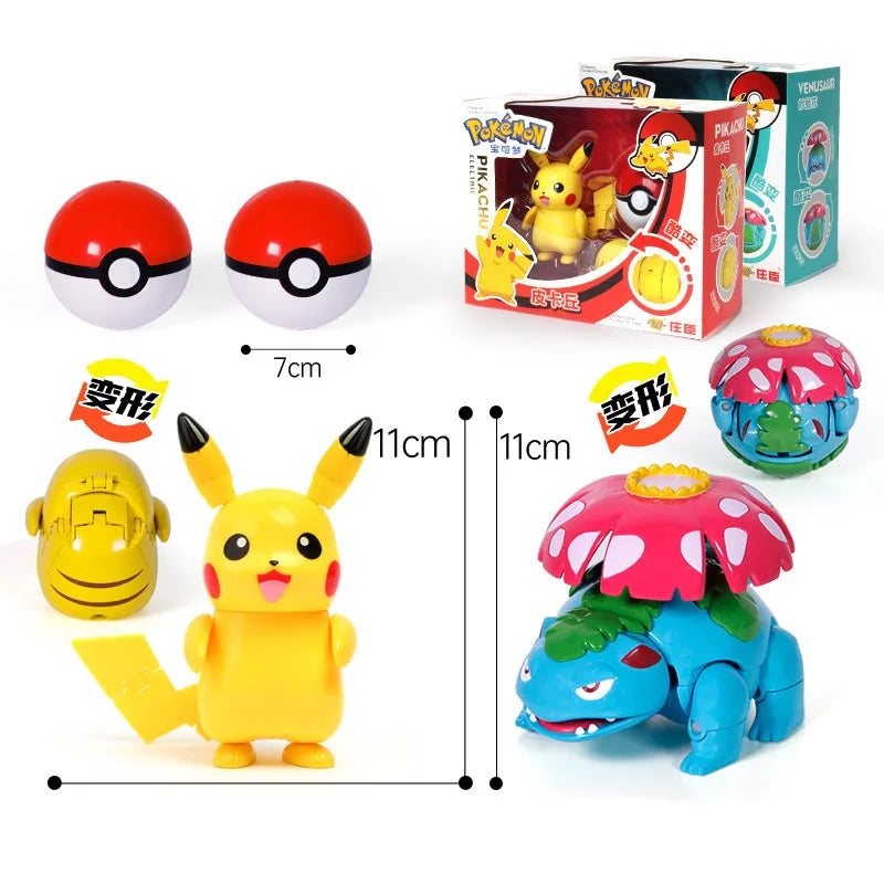 Anime Pokemon Figures Transformer Poke Ball Model Pikachu Charizard Blastoise Mewtwo Venusaur Gyarados Greninja Robot Toy Gift