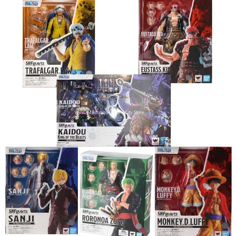 In Stock Genuine Bandai SHF One Piece Series Luffy Zoro Sanji Yonko Kaido Kid Trafalgar Law Action Figures Hand Model Collection