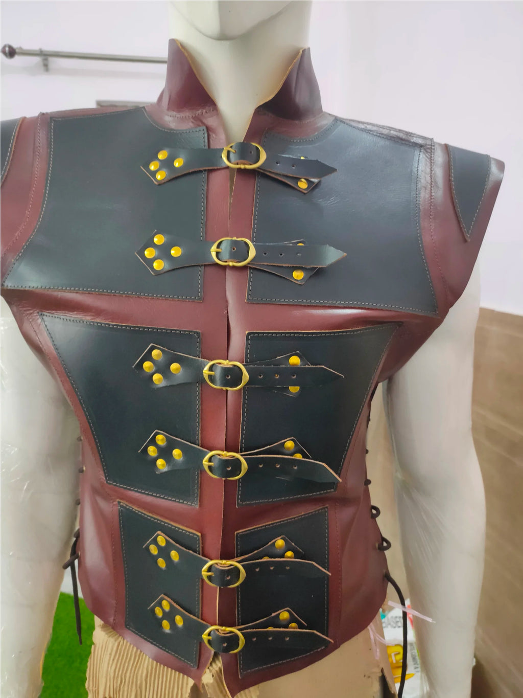 Medieval Italian Leather Jacket for Men Deluxe Viking Fantasy Cosplay Armor Costume Handmade Leather Vest