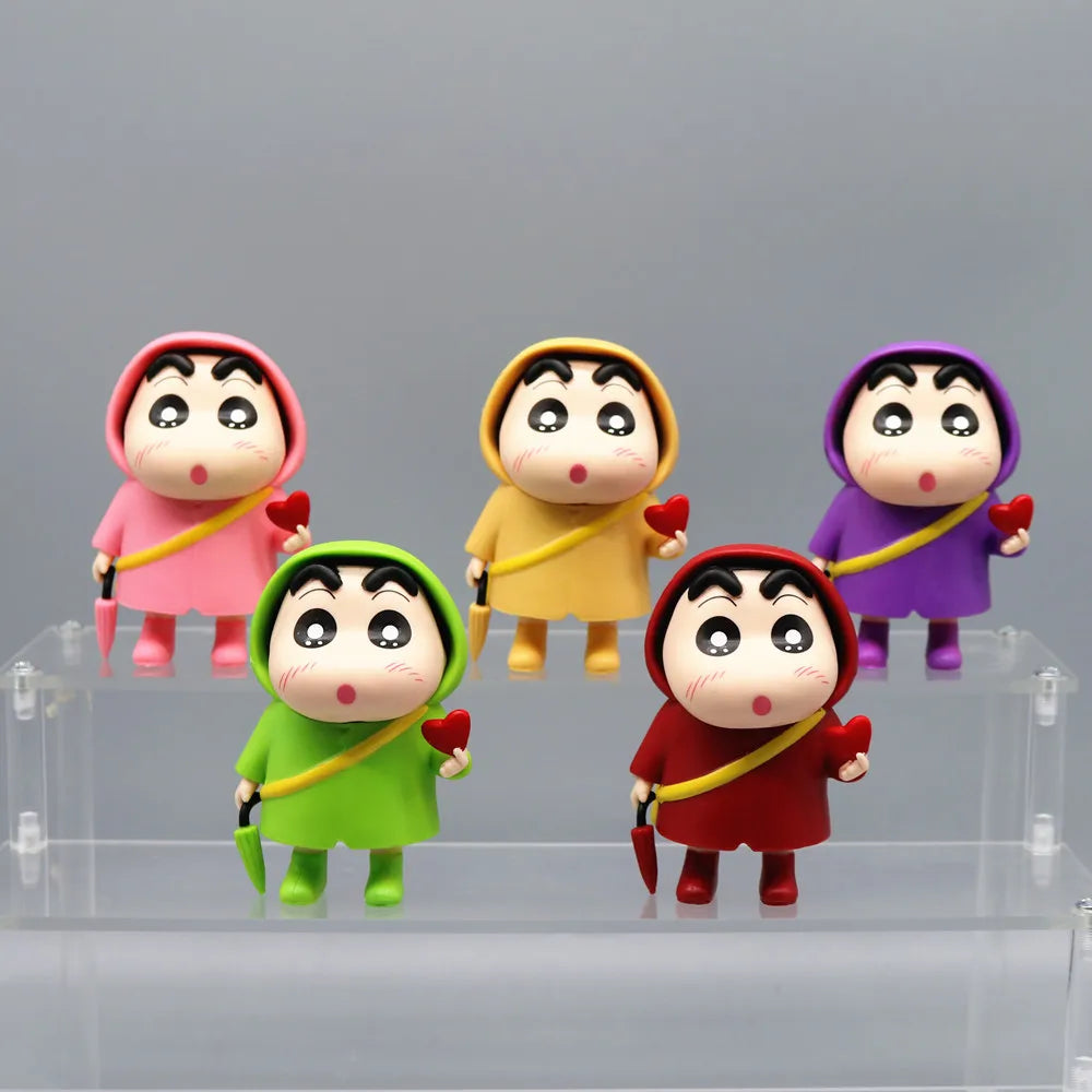 Hot Anime Crayon Shin-chan Raincoat Cross-dress Kawaii Q Version Action Figures PVC Model Figurine Car Decor Ornament Toys Gifts