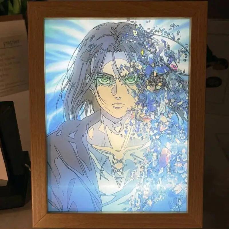Anime Attack On Titan Led Light Painting Levi Ackerman/Eren Night Lights Cartoon Mikasa Frame Painting Toy Table Decor Lamp Gift