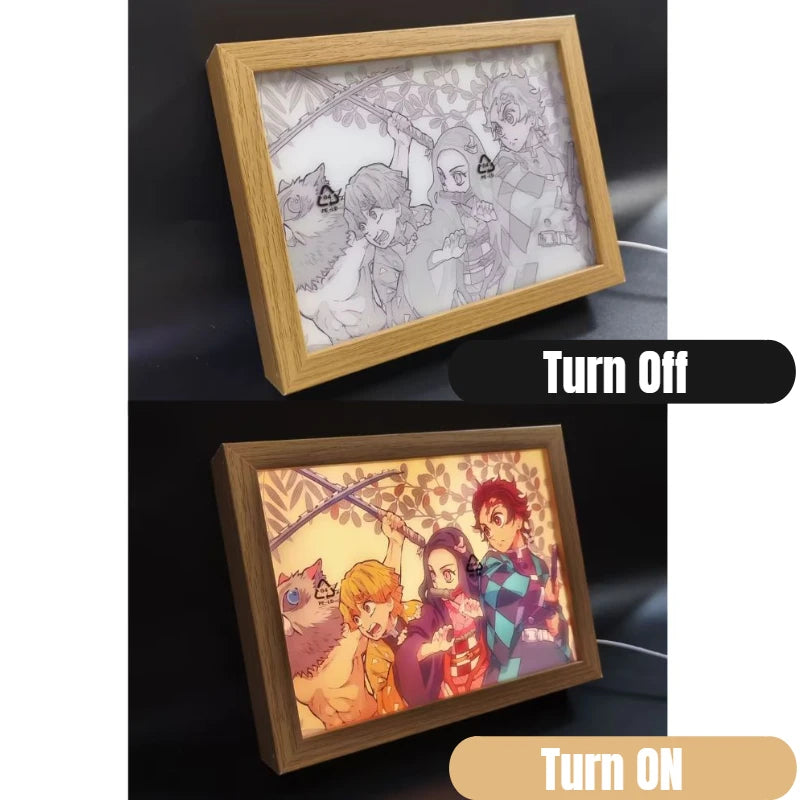 Anime Painting Picture Frame Light Tanjiro Nezuko Figurine LED Night Light Home Bedroom Lamp Decor Friends Kids Birthday Gifts