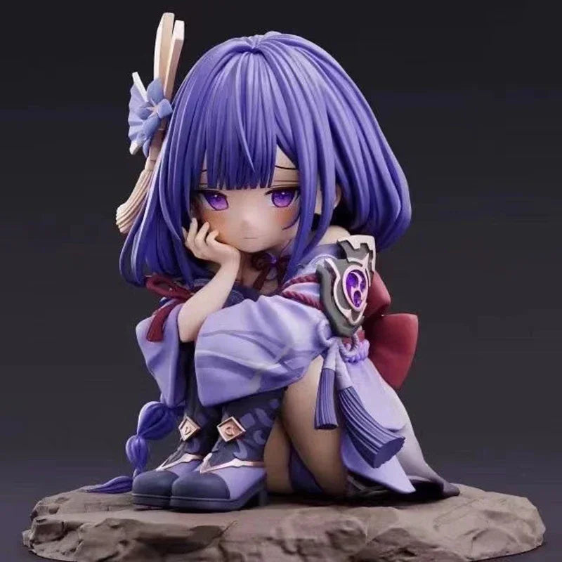 Anime Genshin Impact Raiden Figura Q Version Figure 14cm Raiden Shogun Figures Action Kawaii PVC Collection Decor Figurine Toys
