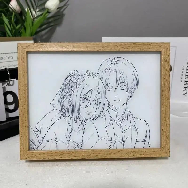 Anime Attack On Titan Led Light Painting Levi Ackerman/Eren Night Lights Cartoon Mikasa Frame Painting Toy Table Decor Lamp Gift