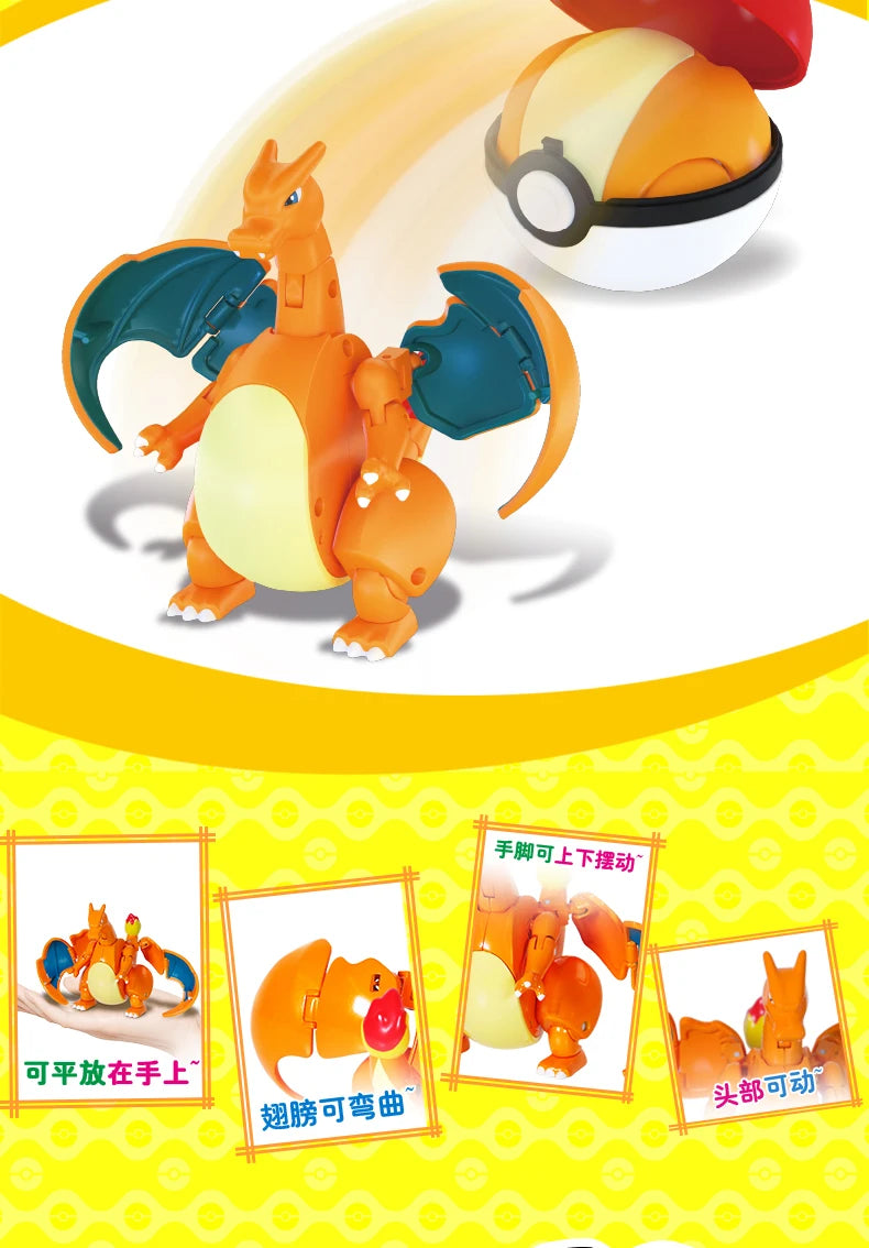 Anime Pokemon Figures Transformer Poke Ball Model Pikachu Charizard Blastoise Mewtwo Venusaur Gyarados Greninja Robot Toy Gift