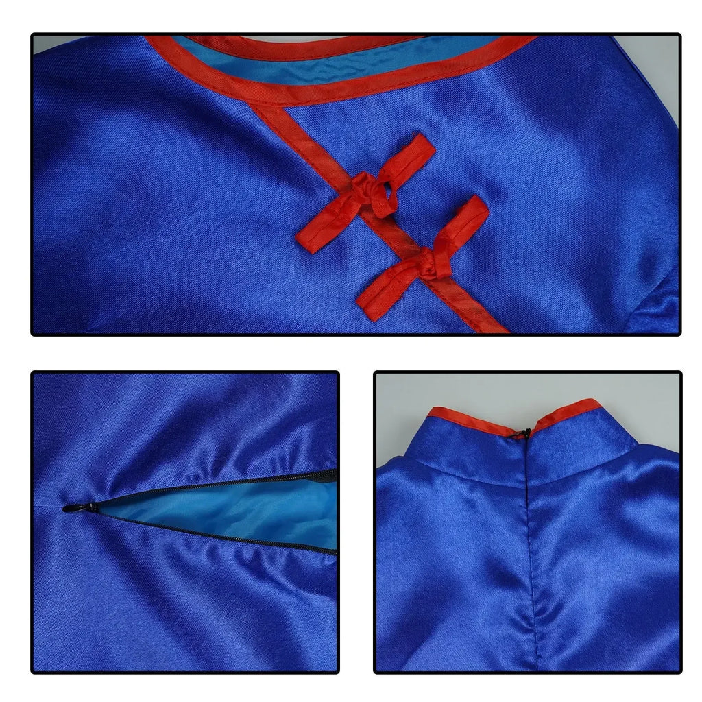 Anime Dragon Cos Ball Chichi Cosplay Costume Shirt Blue Uniform Props Cheongsam Women'S Uniform Dress Halloween Party Set Gift