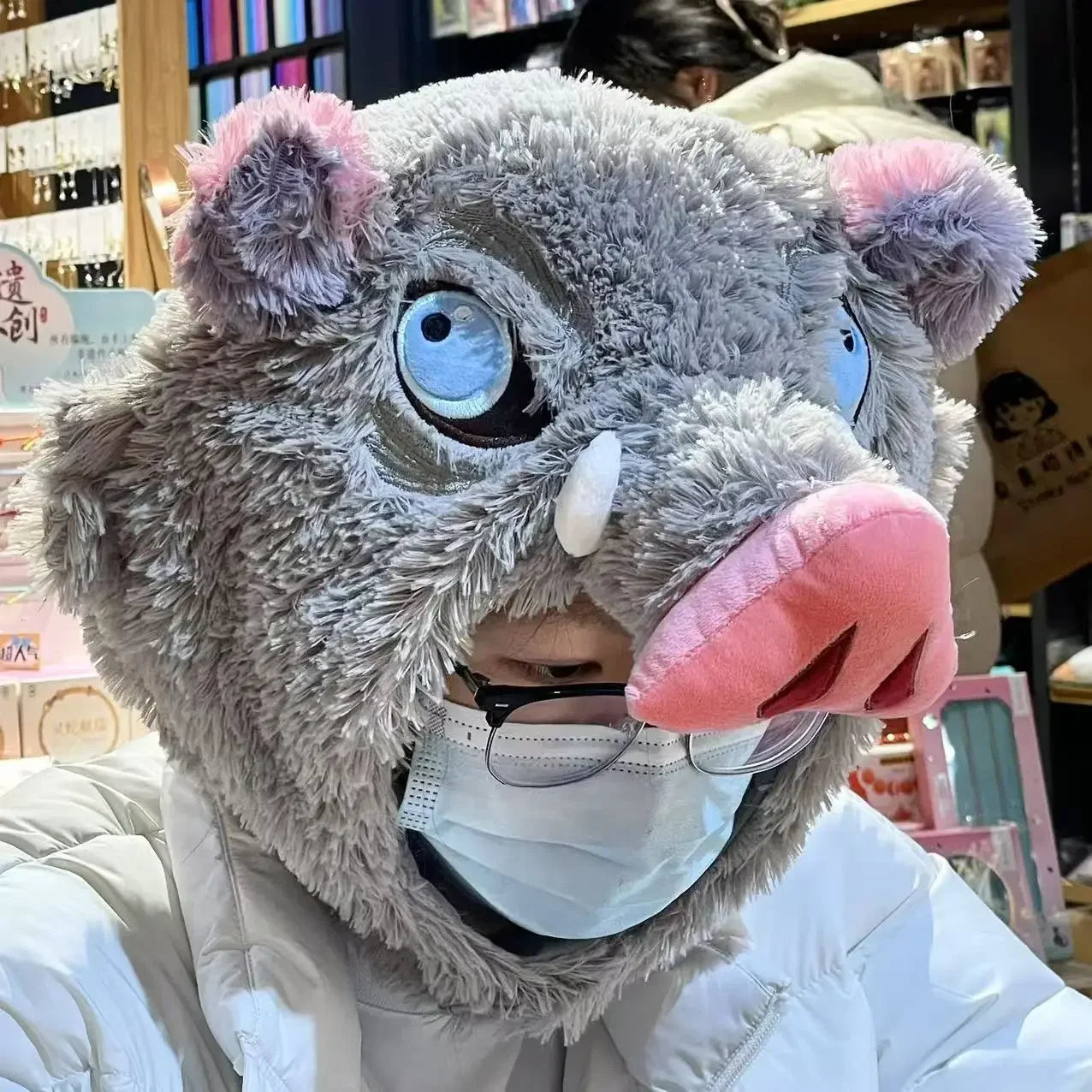 Cosplay Prop Wild Boar Head Plush Hat Pig Head Warm Headgear Cartoon Stuffed Anime Plushies Cosplay Props Gifts Boy Fans