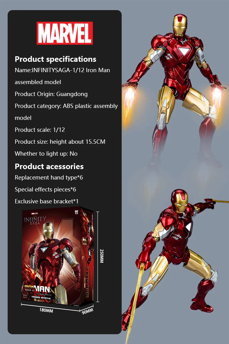 Fondjoy The Avengers Iron Man MK1 MK2 MK3 MK4 MK5 MK6 Assemble Toy Iron Man Model ABS Material 1/12 Action Figures Toy Boys Gift