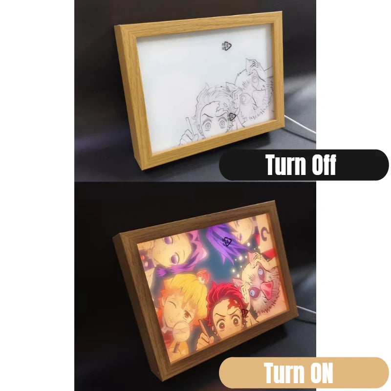 Anime Painting Picture Frame Light Tanjiro Nezuko Figurine LED Night Light Home Bedroom Lamp Decor Friends Kids Birthday Gifts