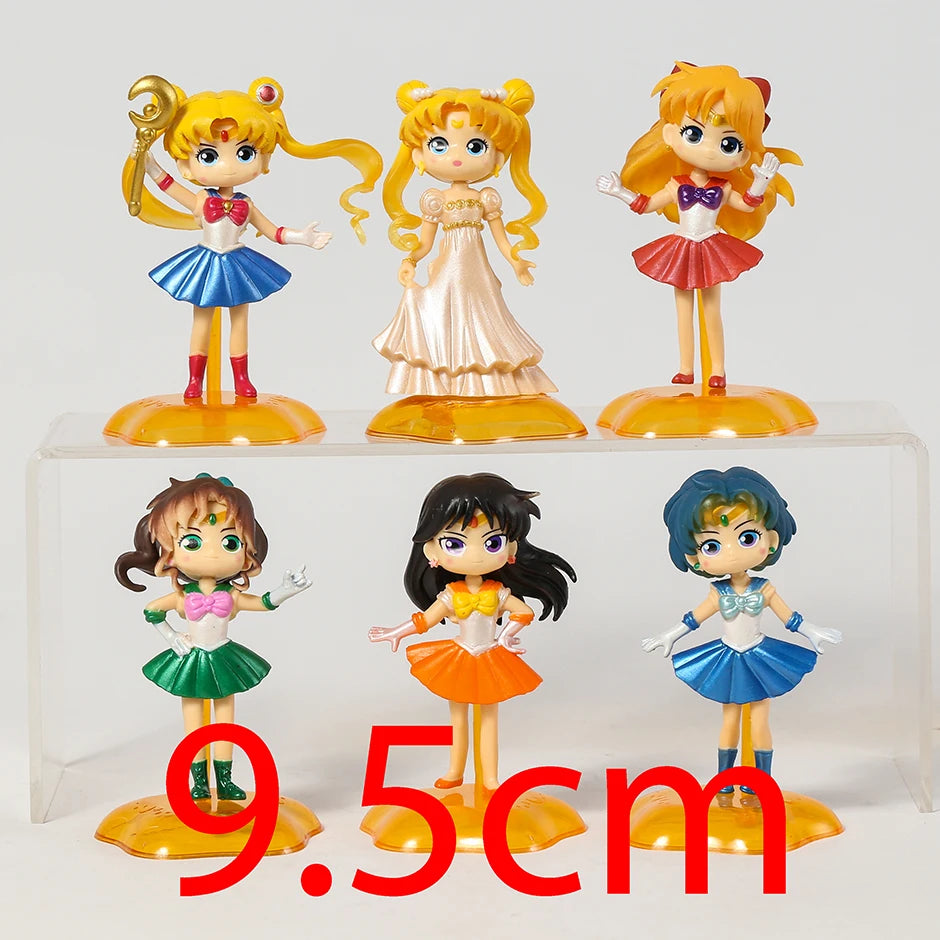 Q Version Sailor Mercury Mars Jupiter Venus Uranus Neptune Pluto Chiba Mamoru PVC Figures Toys Computer Desktop Dolls Set