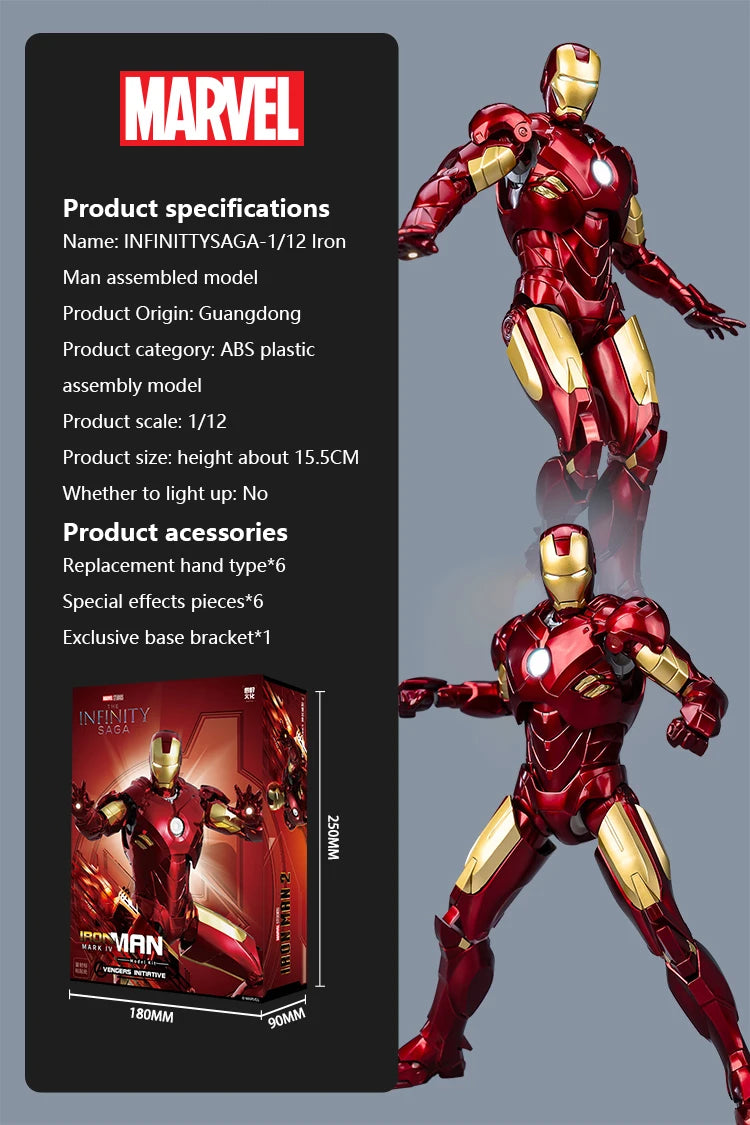 Fondjoy The Avengers Iron Man MK1 MK2 MK3 MK4 MK5 MK6 Assemble Toy Iron Man Model ABS Material 1/12 Action Figures Toy Boys Gift